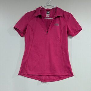 The North Face Quarter Zip Short Sleeve Polo Tee Fuchsia Pink Size Medium
